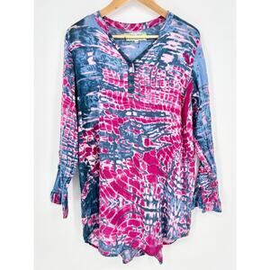Bamboo Trading Co Blue Pink Tye Dye Cotton Sheer Top Size L/XL